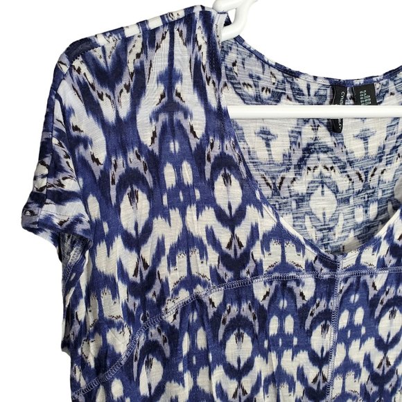 Cynthia Rowley Sz 2X Shirt Rayon Knit Cap Sleeve Pullover A-line Hem V-neck Blue - Picture 4 of 9